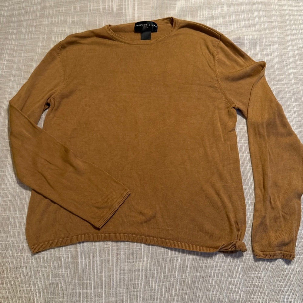 August‎ Silk 100% Silk Crewneck Sweater Camel Brown Long Sleeve Womens Large L